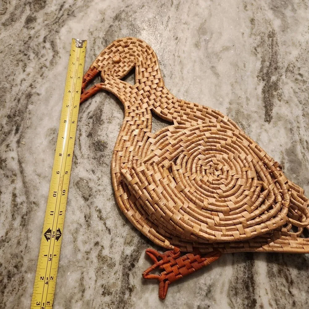 Vintage Rattan Duck Trivet Holder Wall Hanging 14